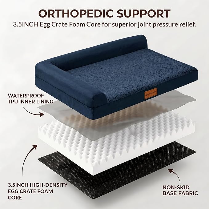 Patas Lague Orthopedic Dog Bed Medium Size Dog 30''X20'', Waterproof L Bolster - Image 4