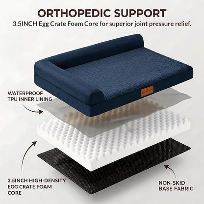 Patas Lague Orthopedic Dog Bed Medium Size Dog 30''X20'', Waterproof L Bolster - Image 4