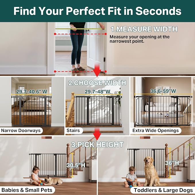 Cumbor 29.7-40.6" Baby Gate for Stairs, Baby Essential Safety Gate, Mom's - Image 3