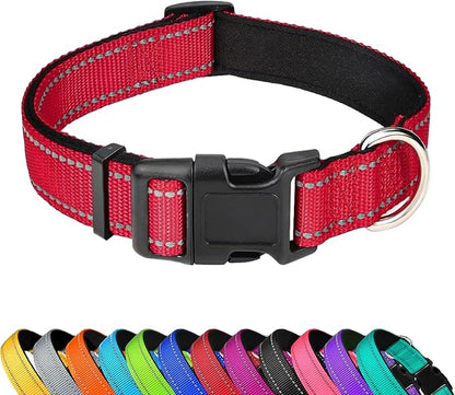 Reflective Dog Collar, Adjustable Soft Neoprene Padded Nylon Pet Collars by PWOD