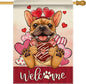 Artofy Welcome Valentines Day French Bulldog Dog Large Decorative House Flag by Artofy