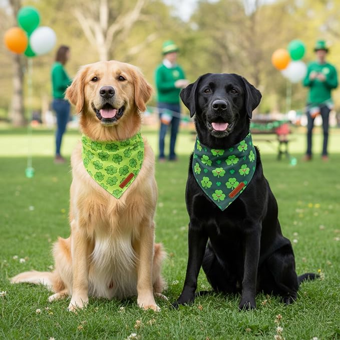 ADOGGYGO St Patrick Dog Bandana 2 Pack, Reversible Shamrock Pet Scarf Bib - Image 3