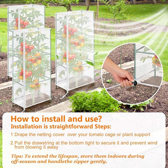 3 Pack Garden Netting Cover for Square Tomato Cage - Image 4