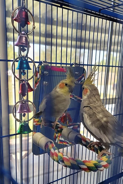 7" Bird Mirror with Rope Perch Bird Toys Swing, Comfy Perch - Image 7