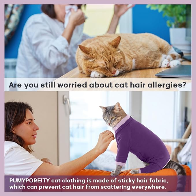 PUMYPOREITY Cat Recovery Suit, Stops Wound Licking After Surgery, Sticky Hair - Image 2