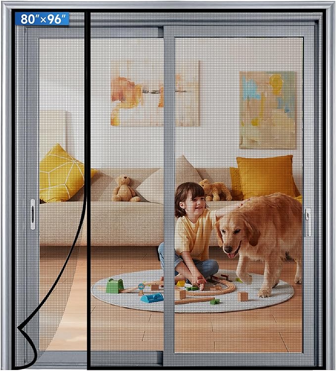 Magnetic Screen Door Mesh Left Right Side Opening Upgraded PET Material Mesh by Longeas