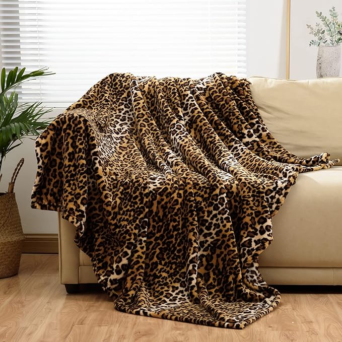 Bnuitland Leopard Print Fleece Flannel Throw Blanket, Super Soft 300 GSM Double by BNUITLAND