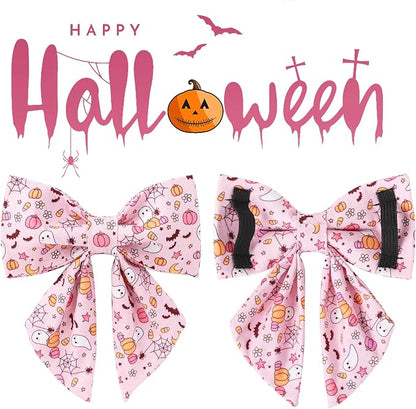 Halloween Dog Collar with Pink Floral Bowtie, Premium Cotton, Sturdy Metal - Image 3