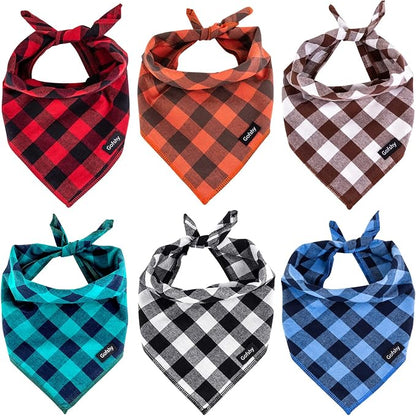 Buffalo Plaid Dog Bandanas Fall Christmas X-Large 6PCS Dog Gifts Red Blue Green by Gofshy