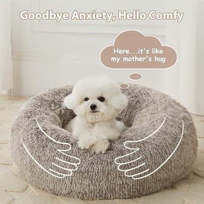 WNPETHOME Calming Dog Bed & Cat Bed, Anti-Anxiety Donut Small Dog Bed, Fluffy - Image 7