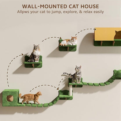 16-in-1 Cat Wall Shelves, Wall Mounted Cats Furniture Set w/Plush Fabric - Image 5