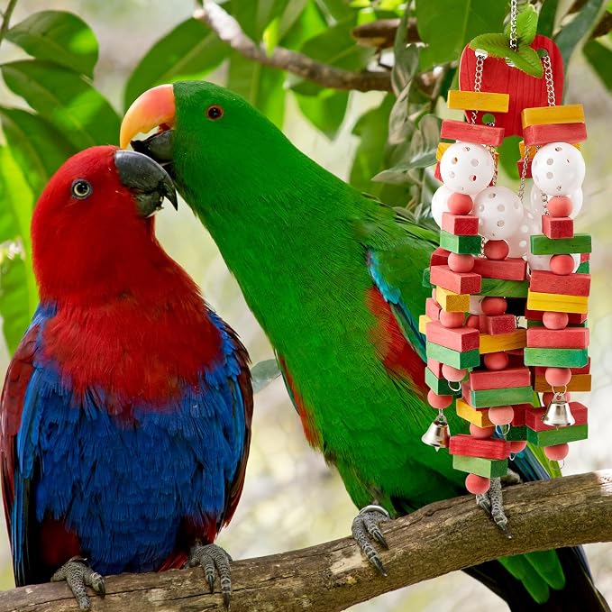 4 Pcs Extra Large Bird Parrot Toy Multicolored Natural Wooden Parrot Cage - Image 5