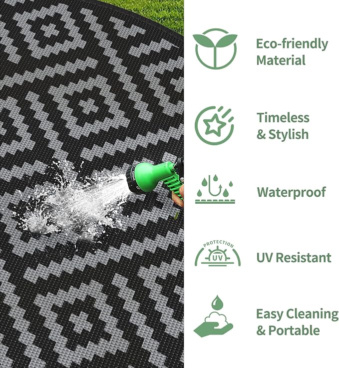 GENIMO 8' Round Outdoor Rug for Patios Clearance, Reversible Plastic Straw Rugs - Image 5
