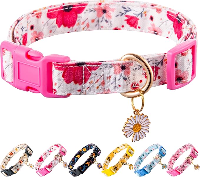 Cotton Dogs Collar Light Pink Flower Patterns by Raisingwell