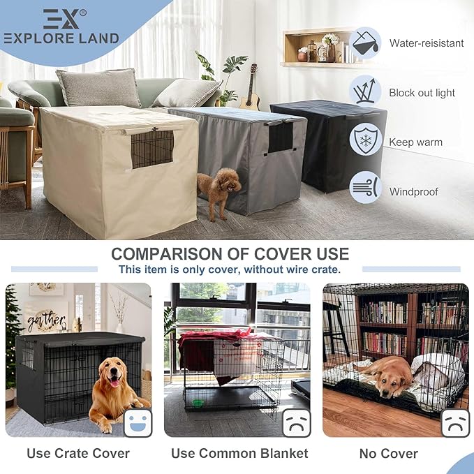 Explore Land Dog Crate Cover Heavy Duty Polyester Pet Kennel Sunshade Universal - Image 3