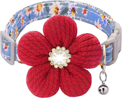 Small Dog Collar with Flower, Puppy Collar by COZIRAE