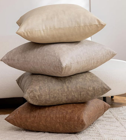Pack of 4 Oversized Faux Leather Neutral Decorative Throw Pillow Covers 26x26 - Image 9