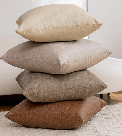 Pack of 4 Neutral Decorative Faux Leather Throw Pillow Covers 18x18 inch - Image 8