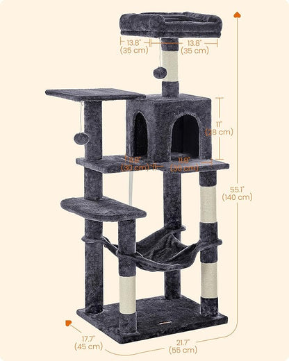 Feandrea Cat Tree, 55.1-Inch Cat Tower, Plush Multi-Level Condo - Image 5