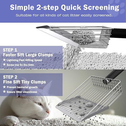 Cat Litter Scooper with Holder, Metal Litter Scoop Includes Portable Small - Image 4