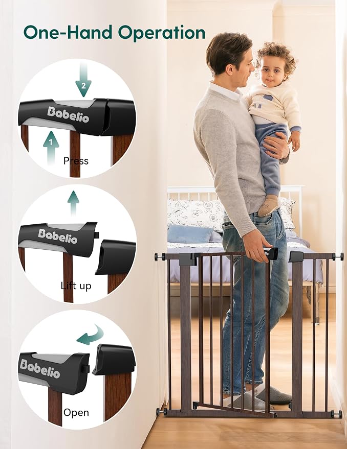Babelio Baby Gate with Black Wood Pattern, 29-48 Inch Auto Close Dog Gate - Image 2