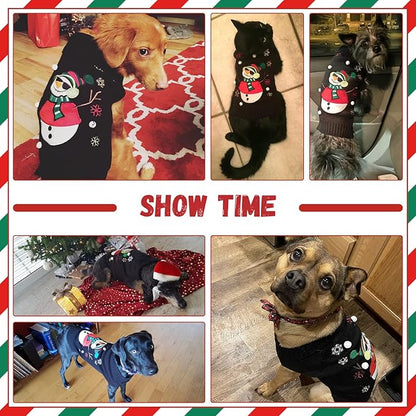 Christmas Dog Sweaters Xmas Pet Outfit Clothes Cute Black Snowman Costume Puppy - Image 7