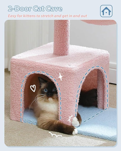 Flower Cat Tree with Large Metal Frame Hammock, Cat Condo with Blue Top Perch - Image 6