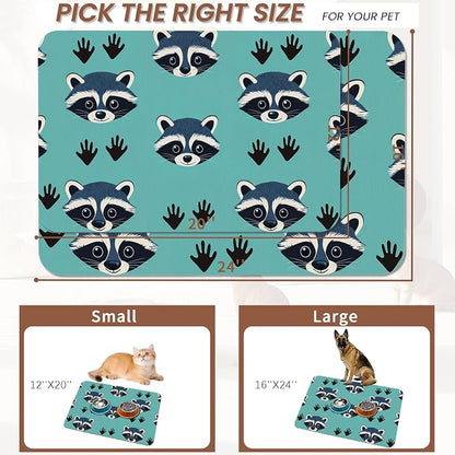 Cute Raccoon Dog Food Mat for Floors, Absorbent Pet Food and Water Bowl Mats - Image 2