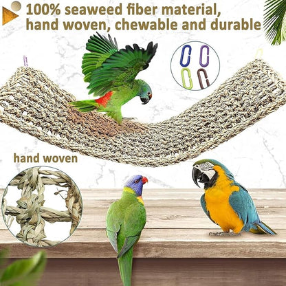 2Pcs Bird Seagrass Mat 30 × 7" Natural Grass Woven Net Hammock - Image 4