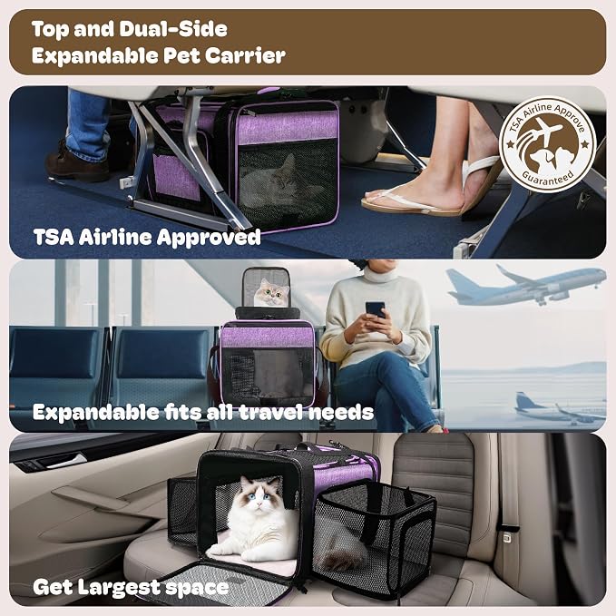 Top and 2 Sides Expandable Cat Carrier 18x11x11, TSA Airline Approved Dog - Image 2