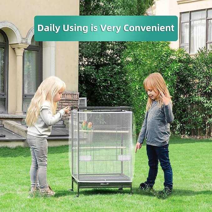 Large Bird Cage Cover, Bird Cage Seed Catcher, Adjustable Soft Airy Nylon Mesh - Image 4