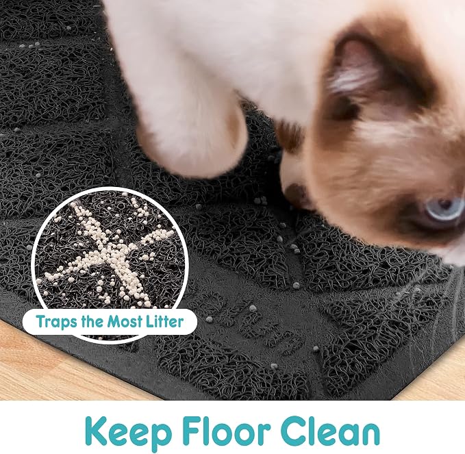 PVC Cat Litter Mat 24" x 15" Inch Black, Less Waste Cat Litter Box Mat - Image 3