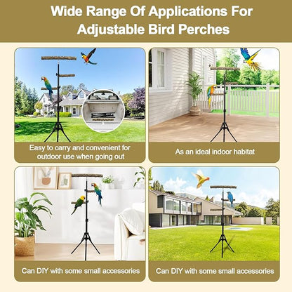 3-Layer 16-63 Inch Height Adjustable Bird Perch Pepper Wood Birds Training - Image 6