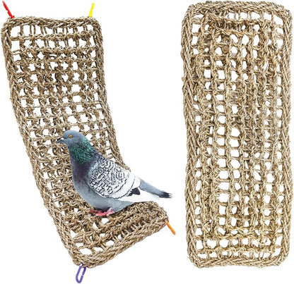 2Pcs Bird Seagrass Mat 20.5×8'' Natural Grass Woven Net Hammock Hanging on Cage by Hamiledyi