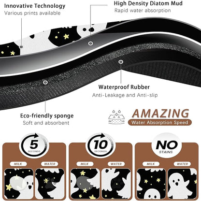 Halloween Pet Feeding Mat, Ghosts Absorbent Quick-Dry Cat Dog Food and Water - Image 3
