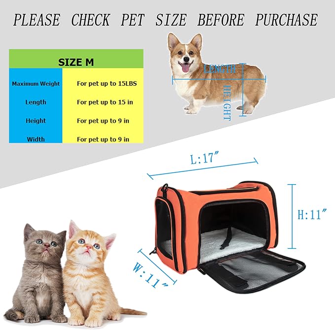 Soft Sided Carrier for Small Medium Cats Dogs, TSA Airline Approved Collapsible - Image 7