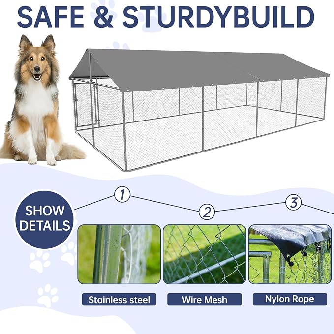 Petonly Outdoor Dog Enclosure Heavy Duty Dog Kennel House Mesh Dog Big Cage Pet - Image 3