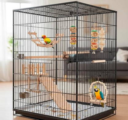 Morezi Bird Swing for cage Parakeet Parrot Swing Wood Hemp Rope Ladder Toy Play - Image 7