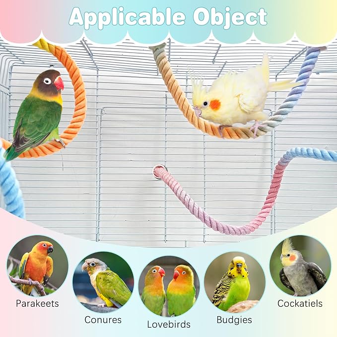 BNOSDM Bird Rope Perch with Stand Perch Toy Set Bendable Rope Perches Wooden - Image 8