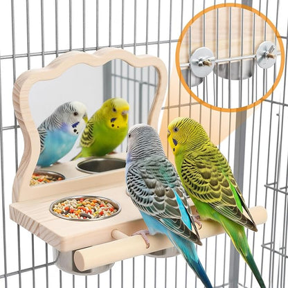 Bird Perch Platform Toy with Mirror, Standing Rack & Stainless Steel Bowl - Image 8