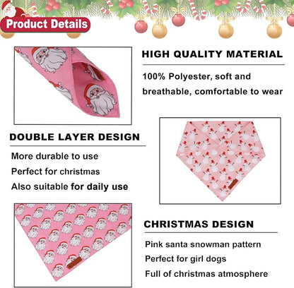 ADOGGYGO Pink Christmas Dog Bandanas 2 Pack, Reversible Santa Snowman Xmas - Image 5