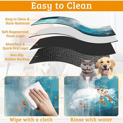 Pet Feeding Mat, Art Painting Absorbent Dog Cat Food Mat Grey Blue Dog Mat - Image 5