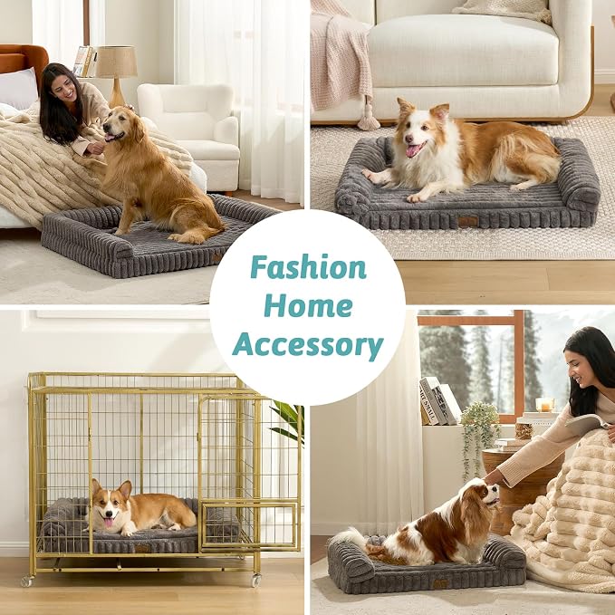 Cute Dog Bed for Large Dogs, Faux Rabbit Fur Orthopedic Foam Dog Bed - Image 2