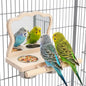 Feeder with Acrylic Mirror & Stainless Steel Bowls, Natural Wood Perch by SMICEM