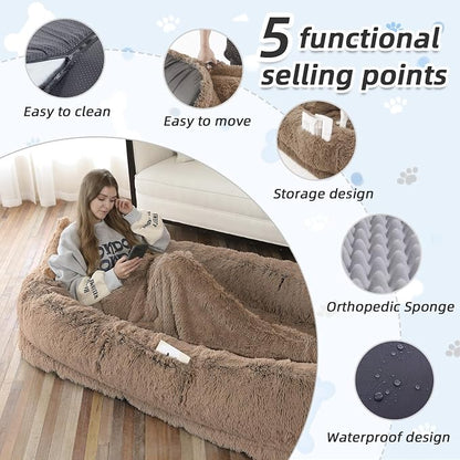 Human Dog Bed, Large Dog Beds for Humans Size Fits You and Pets, Washable Faux - Image 3