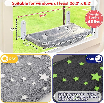 2PC Cat Window Perch, Glow in The Dark Cordless Foldable Pet Hammock Bed - Image 4
