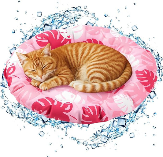 Pet Cooling Mat for Cats and Small Dogs, 20.1'' x 20.1'' Thickened Round Pink by Drydiet