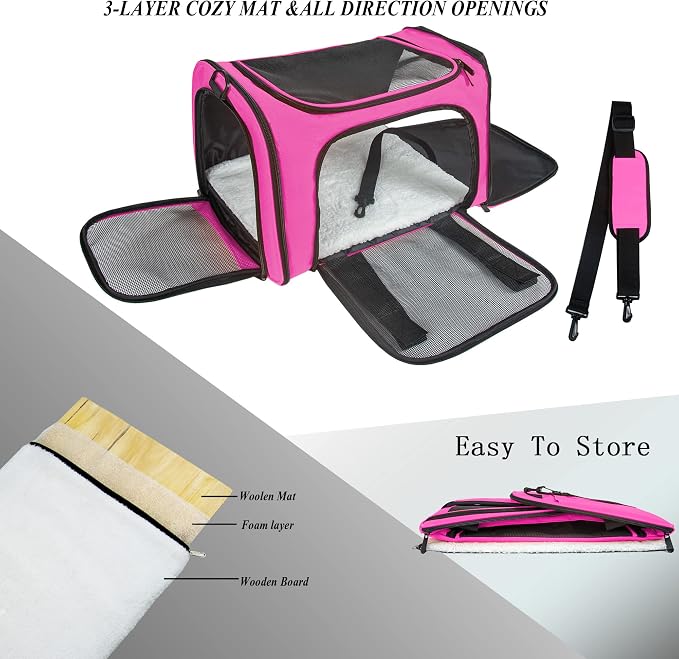 Soft Sided Carrier for Small Medium Cats Dogs, TSA Airline Approved Collapsible - Image 2