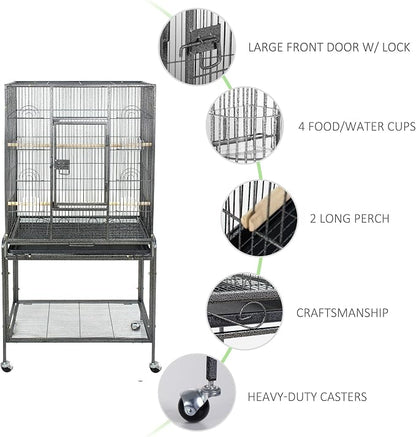 SUPER DEAL 53-Inch Rolling Bird Cage Large Wrought Iron Cage - Image 3