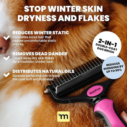 MalsiPree Dog Brush for Shedding - 2 in 1 Undercoat Rake Deshedding Tool for - Image 2